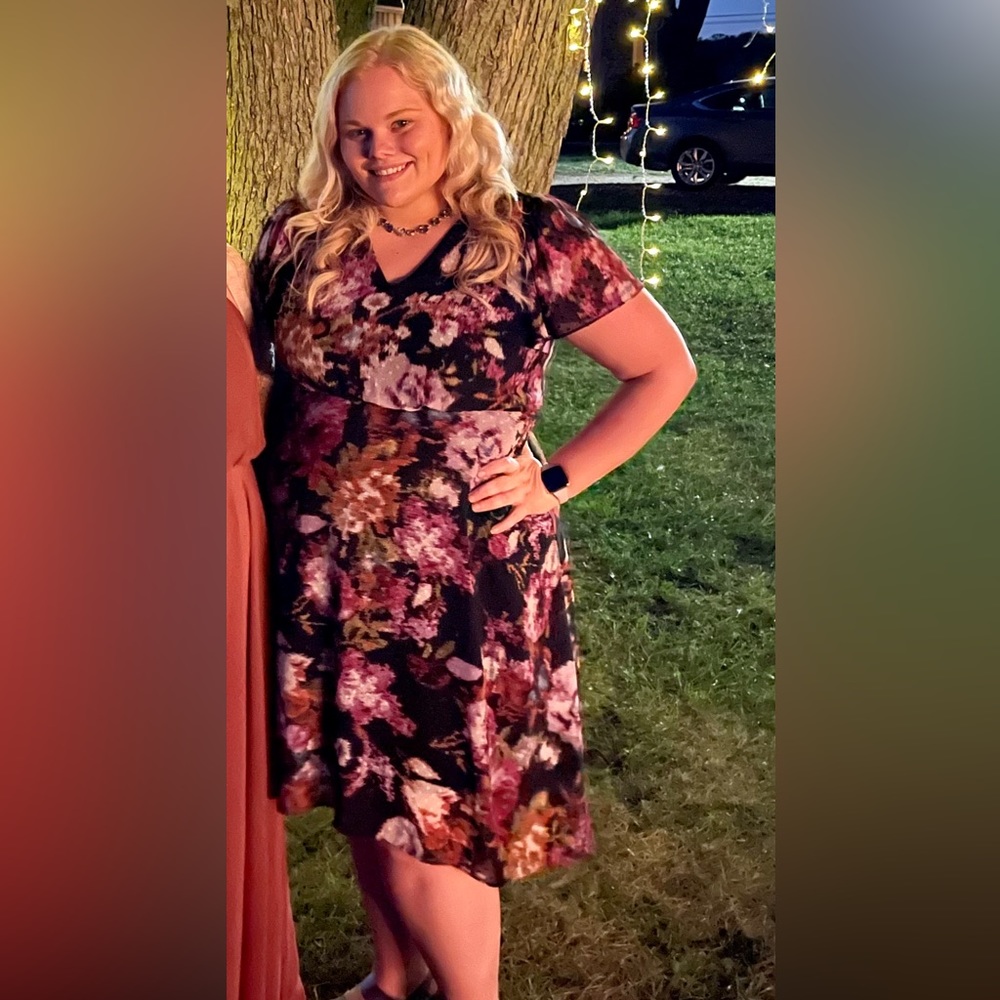 Gabby Skye floral dress with hi-low hem